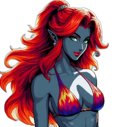 comic book art, fantasy art, concept art, pixel art, fire, neon, red, female transparent PNG cut-out