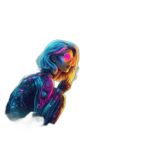 hair, dress, jacket, creature, concept art, vaporwave, pixel art, 3d render transparent PNG cut-out
