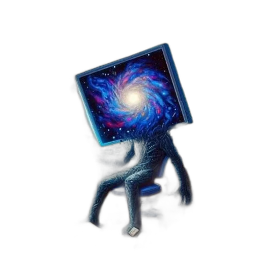 robot, staff, creature, mask, vaporwave, pixel art, concept art, cyberpunk transparent PNG cut-out