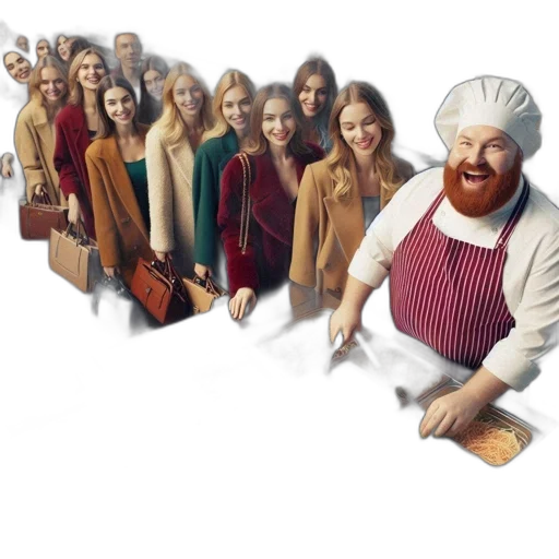 staff, food, concept art, 3d render, photorealistic, oil painting, chef, stands transparent PNG cut-out