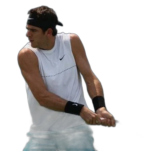 male, tennis, player, white, tank, top, blue, shorts transparent PNG cut-out