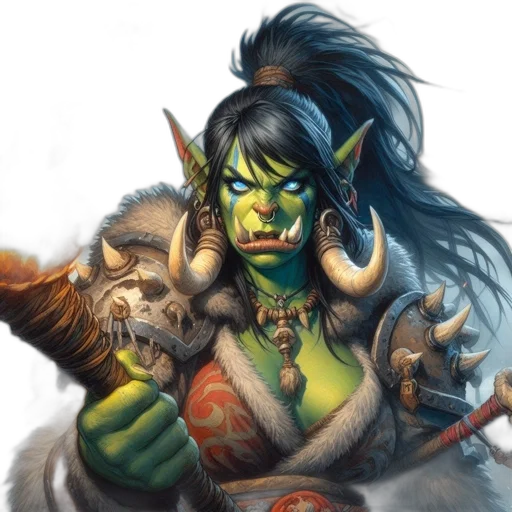 fantasy art, concept art, comic book art, photorealistic, green, orcish, warrior, wearing transparent PNG cut-out