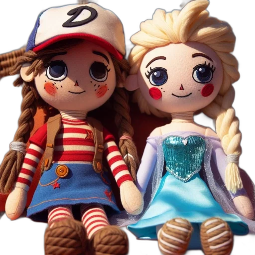3d render, concept art, photorealistic, cartoon, two, dolls, one, brown transparent PNG cut-out