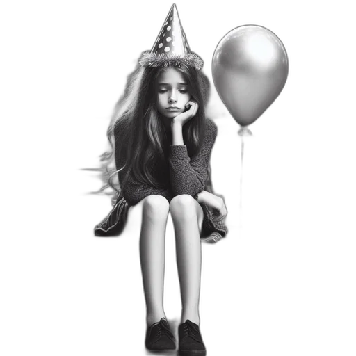 young, girl, party, hat, sweater, sits, bench, outdoor transparent PNG cut-out