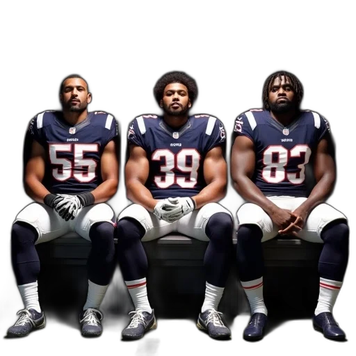 three, nfl, players, sit, side, locker, during, national transparent PNG cut-out