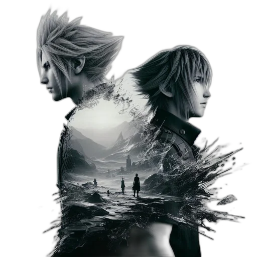 concept art, fantasy art, 3d render, photorealistic, two, silver-haired, intense, animated transparent PNG cut-out