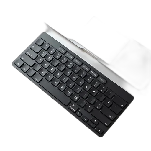 3d render, black, compact, keyboard, sleek, design, placed, white transparent PNG cut-out