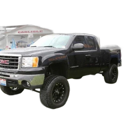 black, gmc, truck, large, tires, parked, grass, front transparent PNG cut-out