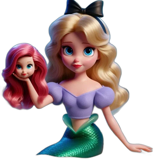 3d render, cartoon, concept art, photorealistic, underwater, mermaid, her, miniature transparent PNG cut-out
