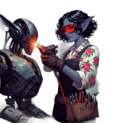 robot, mask, weapon, cyberpunk, concept art, comic book art, fantasy art, outer space transparent PNG cut-out
