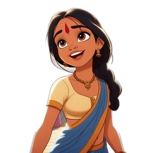 dress, cartoon, concept art, pencil sketch, comic book art, golden, animated, indian transparent PNG cut-out