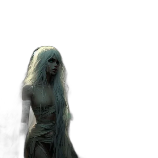 creature, dress, hair, staff, concept art, fantasy art, comic book art, 3d render transparent PNG cut-out