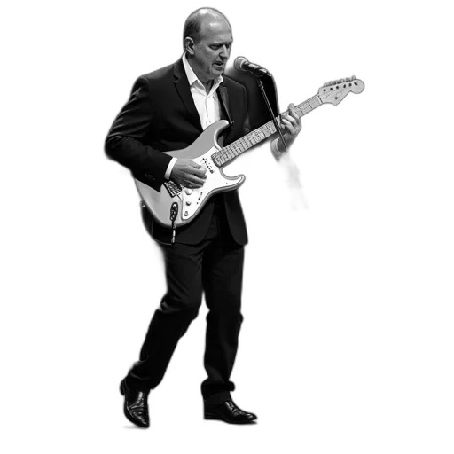 staff, jacket, black, white, photograph, man, playing, electric transparent PNG cut-out