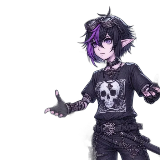 weapon, staff, jacket, concept art, fantasy art, anime, pixel art, dark transparent PNG cut-out