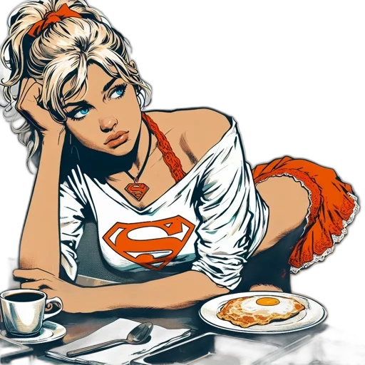 food, comic book art, cartoon, concept art, fantasy art, woman, blonde, hair transparent PNG cut-out