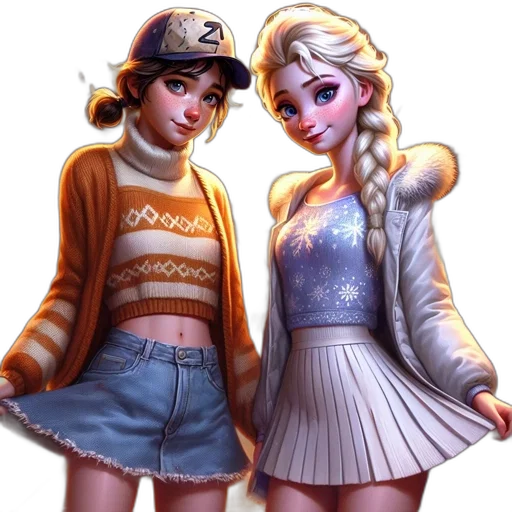 jacket, dress, hat, concept art, fantasy art, 3d render, comic book art, snow transparent PNG cut-out