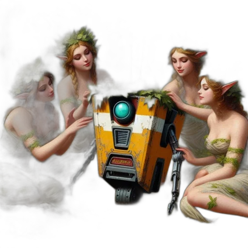 robot, concept art, fantasy art, pixel art, oil painting, outer space, forest, underwater transparent PNG cut-out