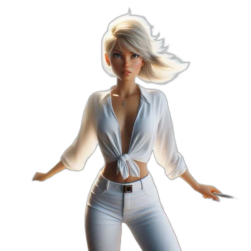 jacket, staff, dress, concept art, 3d render, comic book art, fantasy art, animated transparent PNG cut-out