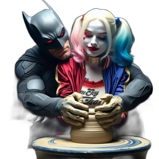 comic book art, concept art, fantasy art, photorealistic, fire, batman, harley, quinn transparent PNG cut-out