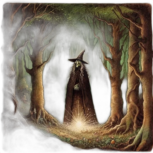 creature, tree, fantasy art, concept art, forest, fog, night, fire transparent PNG cut-out