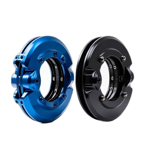 pair, black, blue, brake, calipers, shown, against, white transparent PNG cut-out