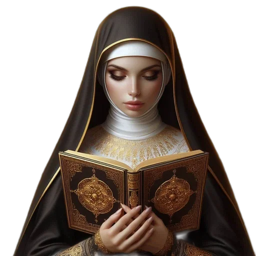 photorealistic, fantasy art, image, features, nun, clad, her, habit transparent PNG cut-out
