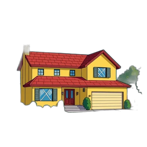 building, 3d render, concept art, pixel art, cartoon, colorful, simpsons, house transparent PNG cut-out