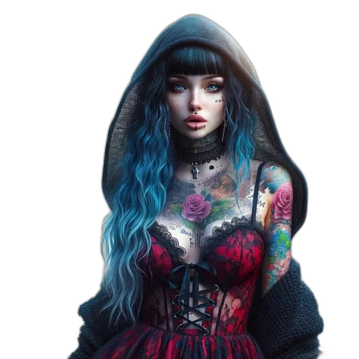 dress, jacket, jewelry, face, fantasy art, cyberpunk, photorealistic, concept art transparent PNG cut-out
