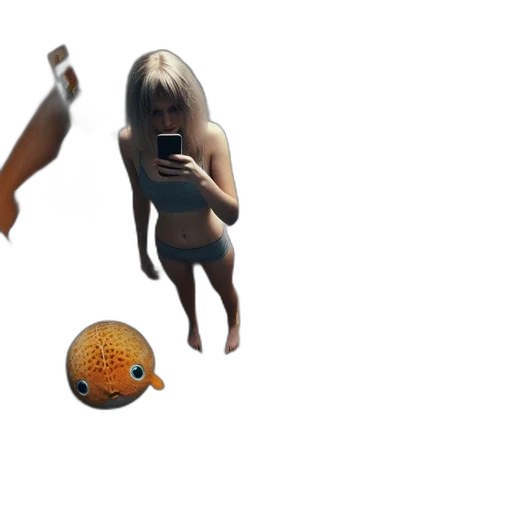 mask, creature, hair, weapon, concept art, 3d render, photorealistic, underwater transparent PNG cut-out