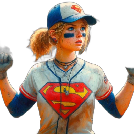 comic book art, concept art, cartoon, pixel art, young, woman, baseball, jersey transparent PNG cut-out