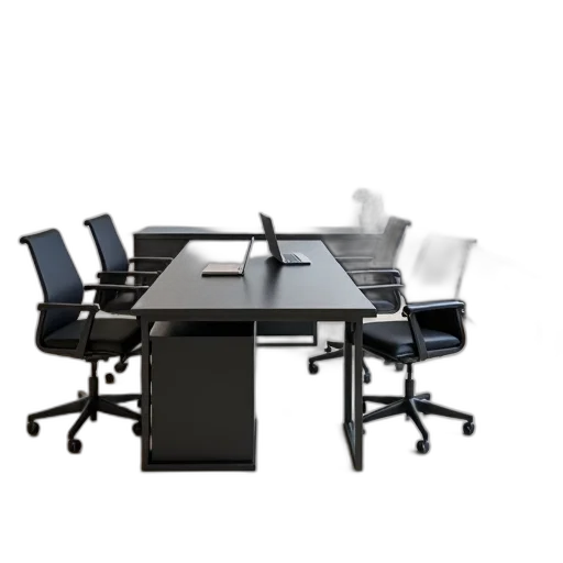 furniture, staff, 3d render, modern, office, space, black, desk transparent PNG cut-out