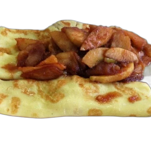 food, photorealistic, 3d render, plate, omelette, apple, filling transparent PNG cut-out