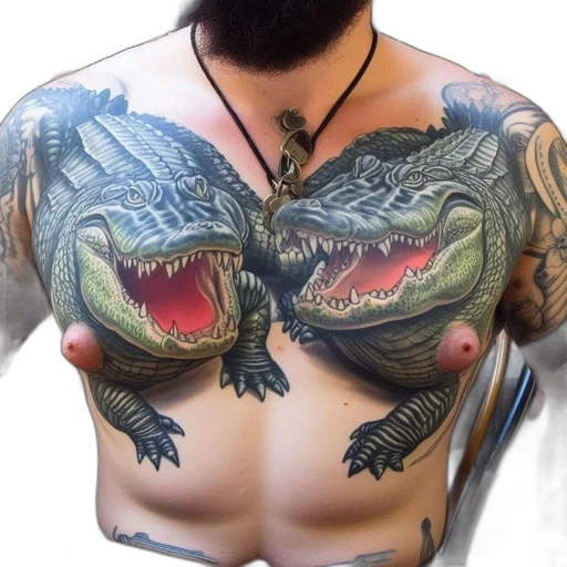 dragon, creature, animal, photorealistic, bearded, person, tattoos, alligors transparent PNG cut-out