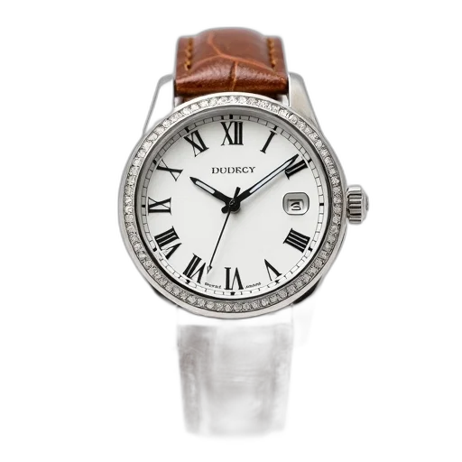 jewelry, silver, wristwatch, brown, leather, strap, buckle, displayed transparent PNG cut-out