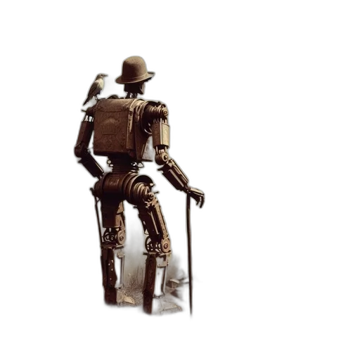 robot, staff, weapon, jacket, concept art, 3d render, pixel art, fantasy art transparent PNG cut-out