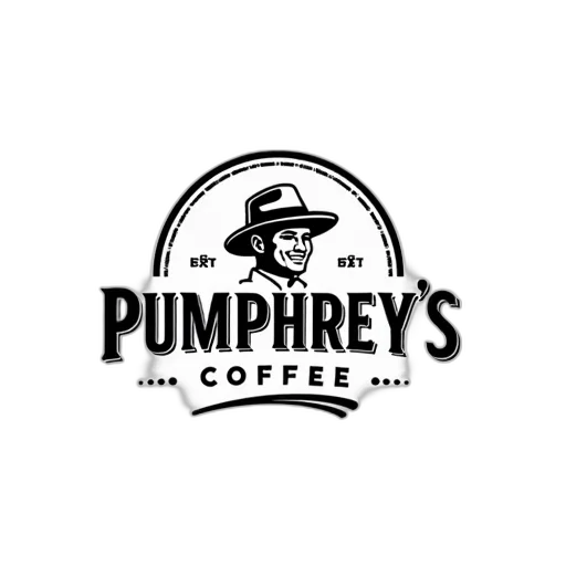 black, white, image, logo, pumphrey, coffee, features, stylized transparent PNG cut-out