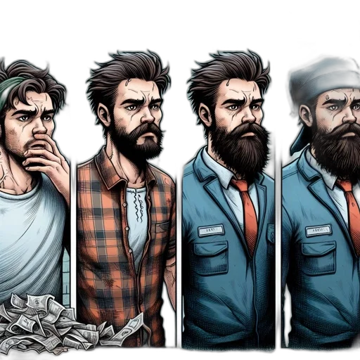 comic book art, concept art, cartoon, pixel art, man, transforms, youthful, contemplation transparent PNG cut-out