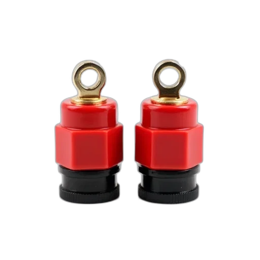jewelry, 3d render, two, identical, red, plastic, connectors, gold-colored transparent PNG cut-out