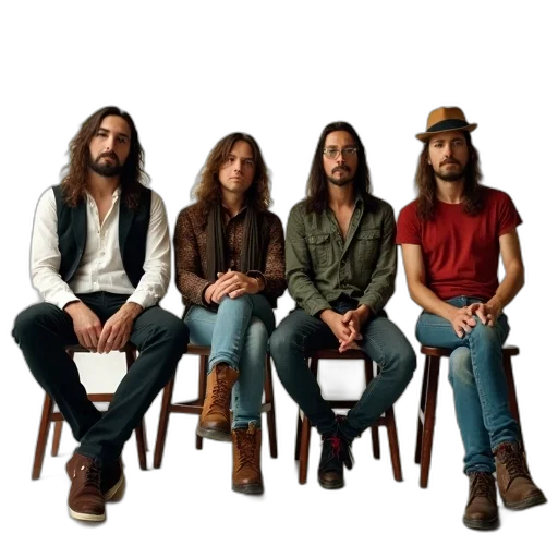 hair, furniture, jacket, vintage, album, cover, featuring, band transparent PNG cut-out