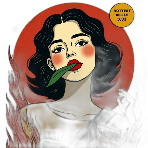 comic book art, cartoon, watercolor, concept art, fire, stylized, illustration, woman transparent PNG cut-out