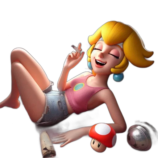 dress, concept art, 3d render, pixel art, cartoon, princess, peach, relaxes transparent PNG cut-out