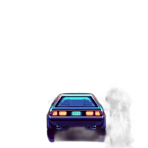 car, robot, weapon, jacket, concept art, vaporwave, pixel art, watercolor transparent PNG cut-out