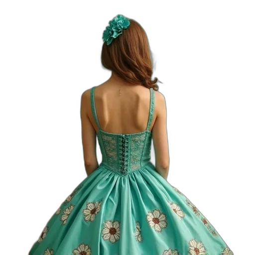 dress, crown, jewelry, photorealistic, 3d render, concept art, green, back transparent PNG cut-out