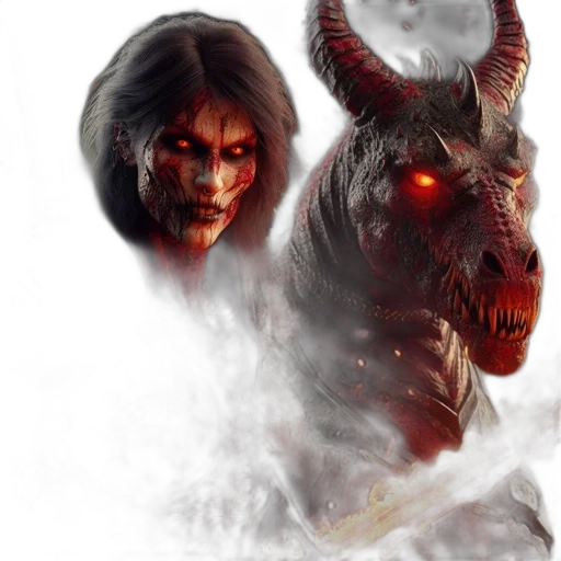 dragon, fantasy art, concept art, comic book art, photorealistic, fierce, female, dark transparent PNG cut-out