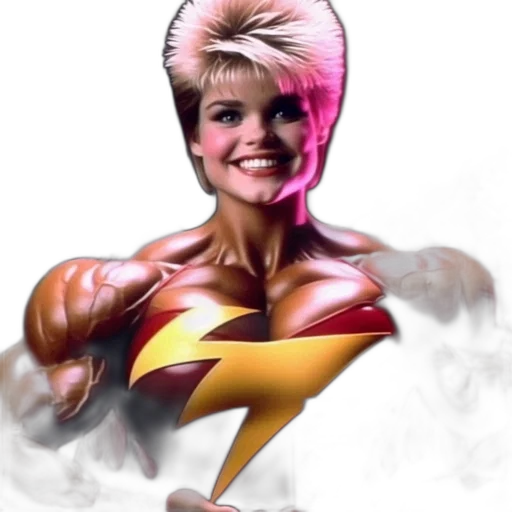 comic book art, concept art, photorealistic, cartoon, muscular, woman, blonde, hair transparent PNG cut-out