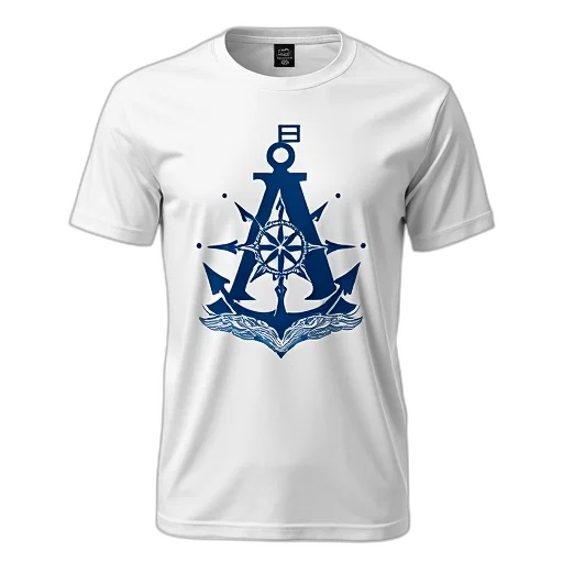 white, t-shirt, blue, graphic, design, front, features, stylized transparent PNG cut-out