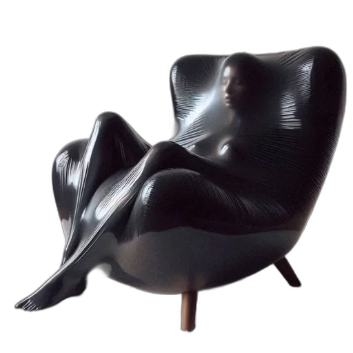 furniture, 3d render, photorealistic, dark, person, sits, unique, shiny transparent PNG cut-out