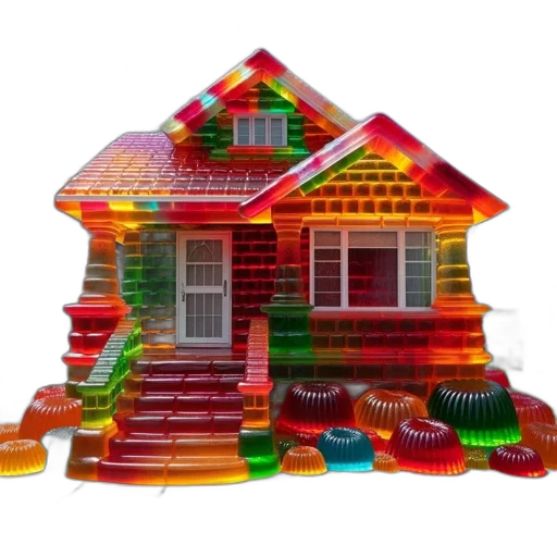 building, 3d render, vibrant, life-sized, house, made, colorful, gelatinous transparent PNG cut-out