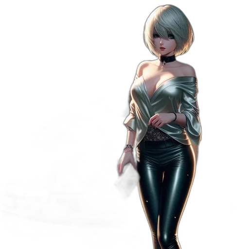 dress, jacket, staff, robot, concept art, comic book art, fantasy art, cyberpunk transparent PNG cut-out