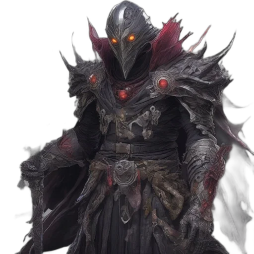 sword, mask, concept art, fantasy art, comic book art, 3d render, dark, red transparent PNG cut-out